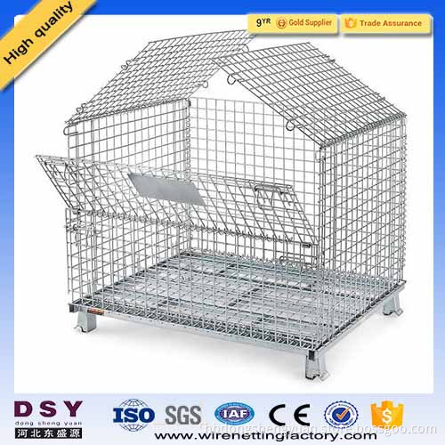 electro zinc foldable warehouse metal storage cage with wheels